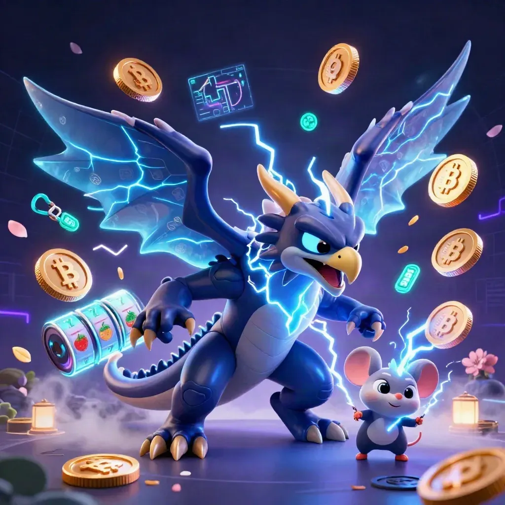 Thunder dragon, wind hawk, and crackling mouse amid casino coins and neon effects.